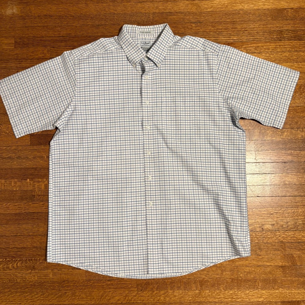 LL Bean Mens Plaid Button Down Shirt‎ Short Sleeve 17 1/2 REG Cotton